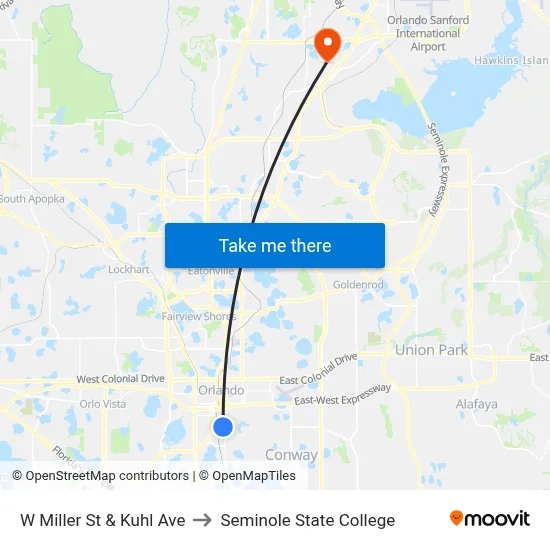 W Miller St & Kuhl Ave to Seminole State College map