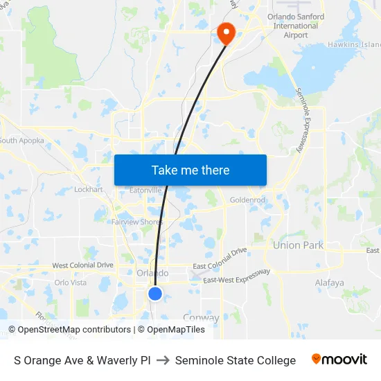 S Orange Ave & Waverly Pl to Seminole State College map