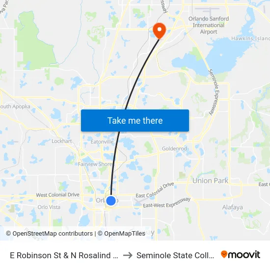 E Robinson St & N Rosalind Ave to Seminole State College map