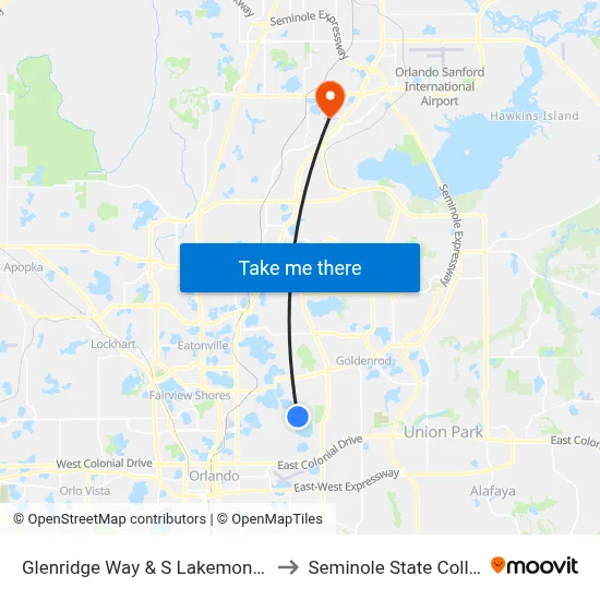 Glenridge Way & S Lakemont Ave to Seminole State College map