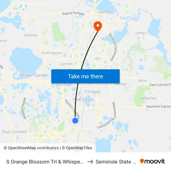 S Orange Blossom Trl & Whisper Lakes Blvd to Seminole State College map