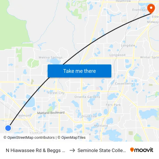 N Hiawassee Rd & Beggs Rd to Seminole State College map
