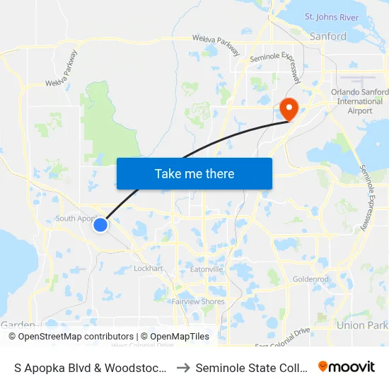 S Apopka Blvd & Woodstock Dr to Seminole State College map