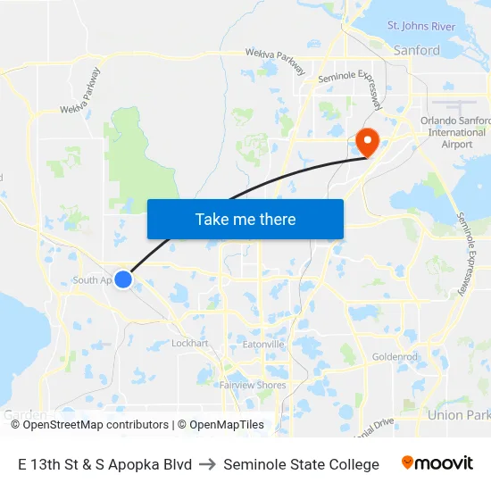 E 13th St & S Apopka Blvd to Seminole State College map