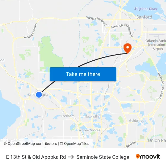 E 13th St & Old Apopka Rd to Seminole State College map