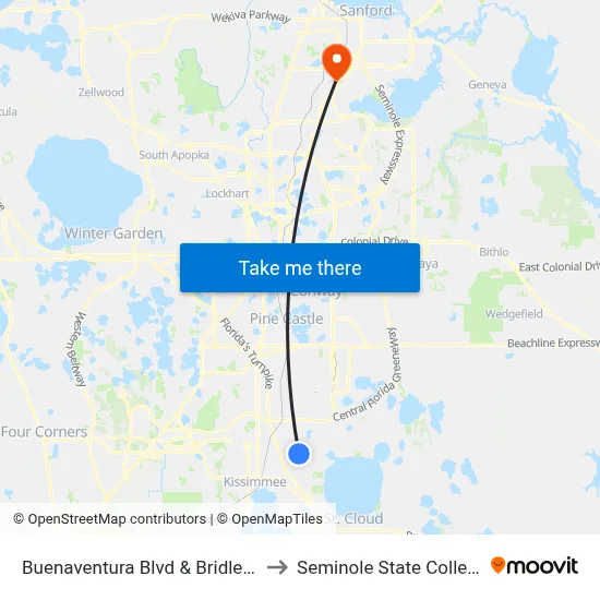 Buenaventura Blvd & Bridle Ct to Seminole State College map
