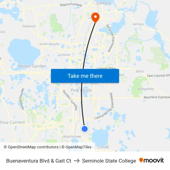 Buenaventura Blvd & Gait Ct to Seminole State College map