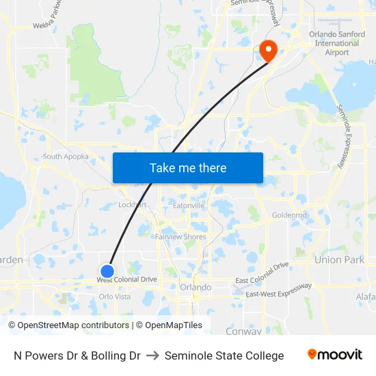 N Powers Dr & Bolling Dr to Seminole State College map
