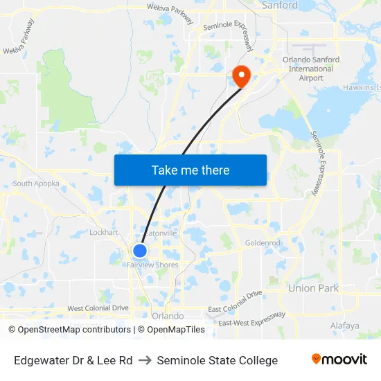 Edgewater Dr & Lee Rd to Seminole State College map