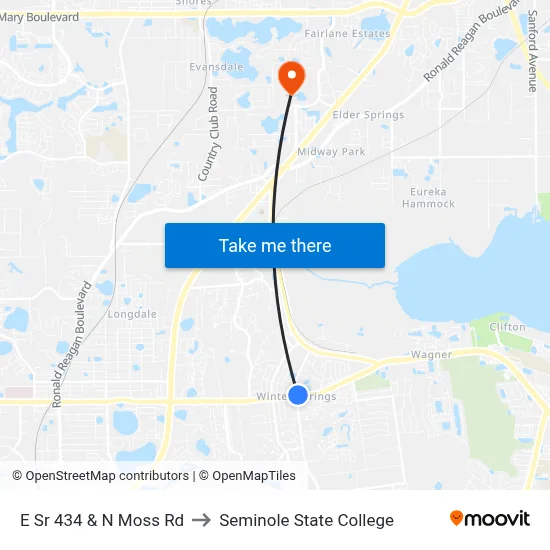 E Sr 434 & N Moss Rd to Seminole State College map