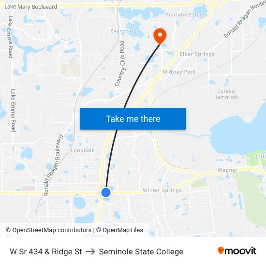 W Sr 434 & Ridge St to Seminole State College map