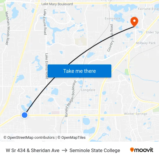 W Sr 434 & Sheridan Ave to Seminole State College map