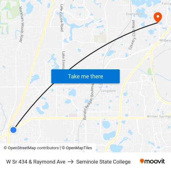 W Sr 434 & Raymond Ave to Seminole State College map