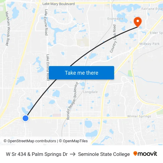 W Sr 434 & Palm Springs Dr to Seminole State College map