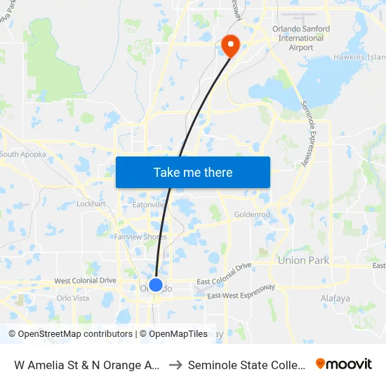 W Amelia St & N Orange Ave to Seminole State College map