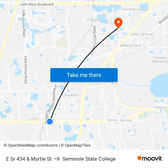 E Sr 434 & Myrtle St to Seminole State College map