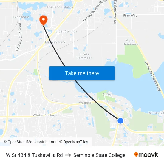 W Sr 434 & Tuskawilla Rd to Seminole State College map