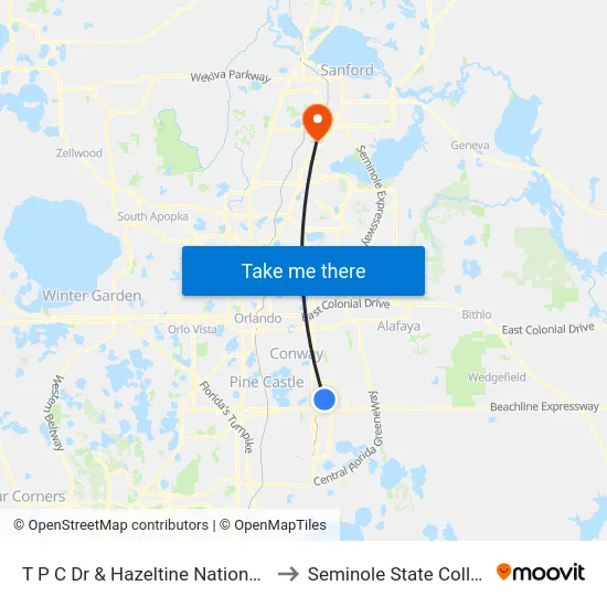 T P C Dr & Hazeltine National Dr to Seminole State College map