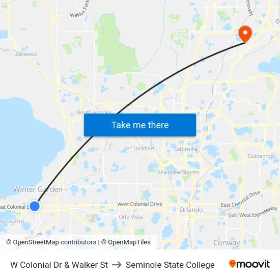 W Colonial Dr & Walker St to Seminole State College map