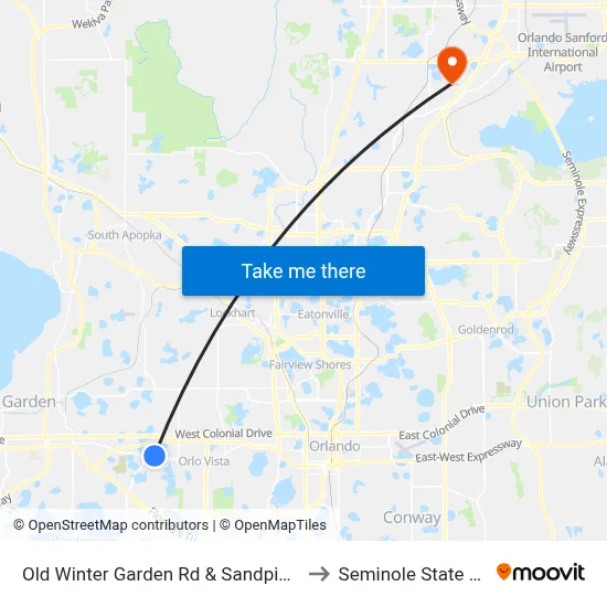 Old Winter Garden Rd & Sandpiper Ridge Dr to Seminole State College map