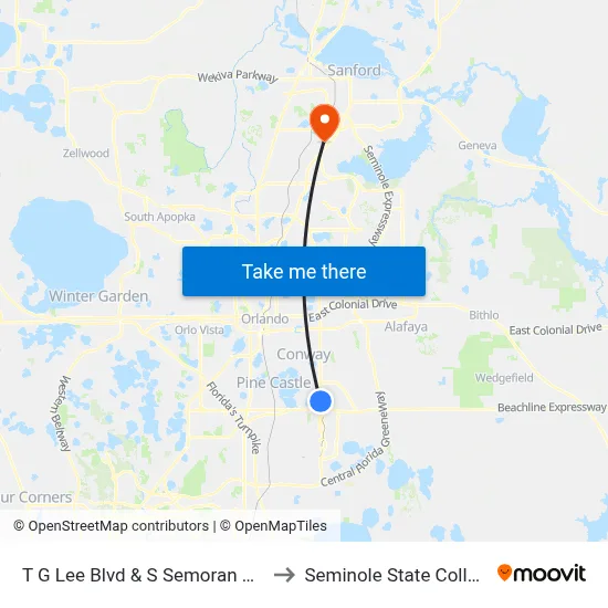 T G Lee Blvd & S Semoran Blvd to Seminole State College map