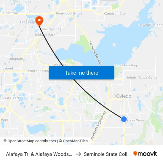 Alafaya Trl & Alafaya Woods Blvd to Seminole State College map