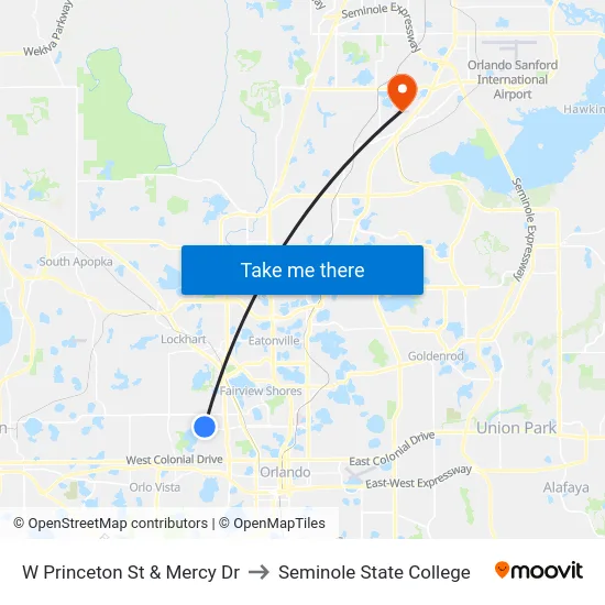 W Princeton St & Mercy Dr to Seminole State College map
