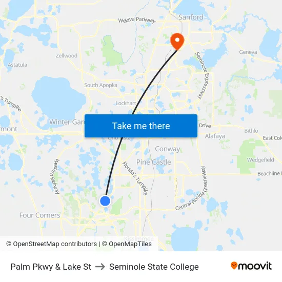 Palm Pkwy & Lake St to Seminole State College map