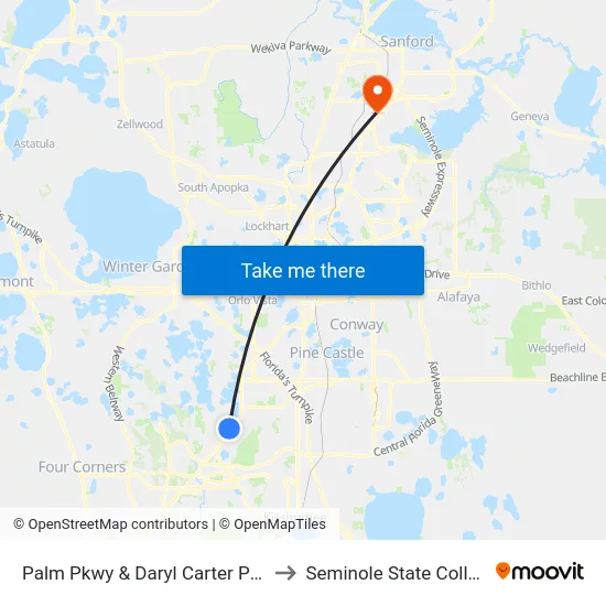 Palm Pkwy & Daryl Carter Pkwy to Seminole State College map