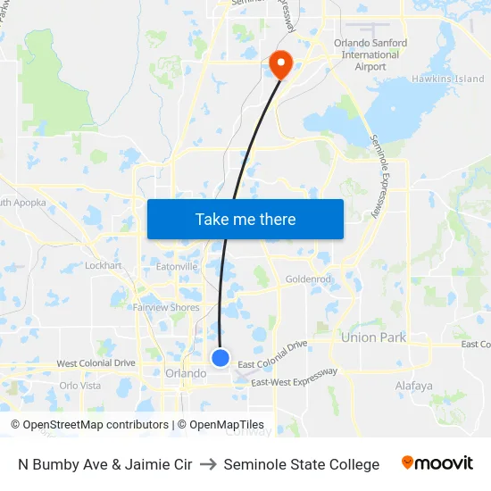 N Bumby Ave & Jaimie Cir to Seminole State College map