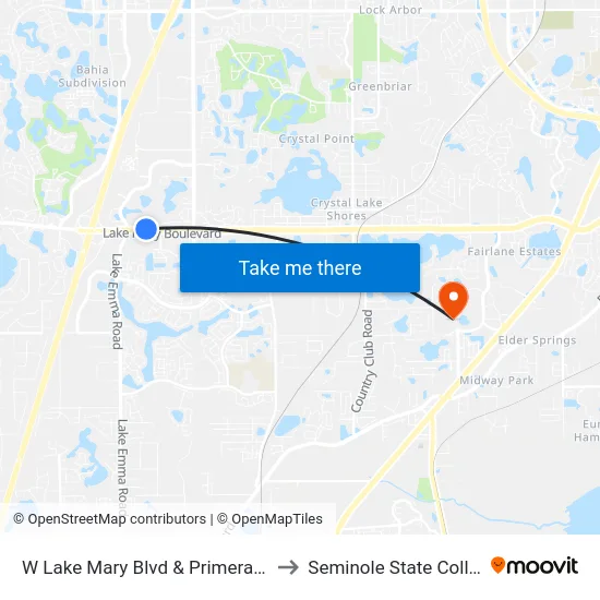 W Lake Mary Blvd & Primera Blvd to Seminole State College map