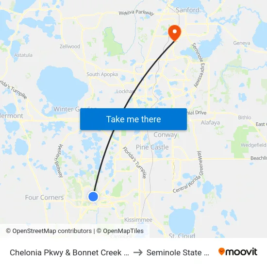 Chelonia Pkwy & Bonnet Creek Resort Ln to Seminole State College map
