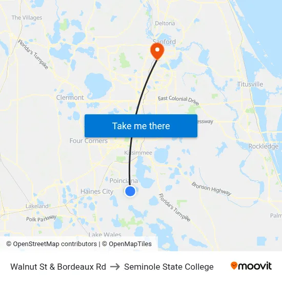 Walnut St & Bordeaux Rd to Seminole State College map