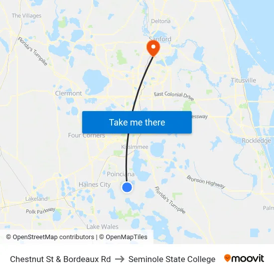 Chestnut St & Bordeaux Rd to Seminole State College map