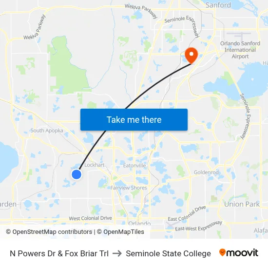 N Powers Dr & Fox Briar Trl to Seminole State College map