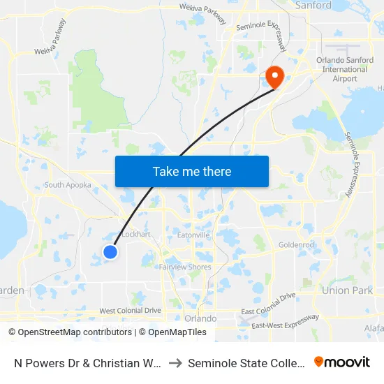 N Powers Dr & Christian Way to Seminole State College map