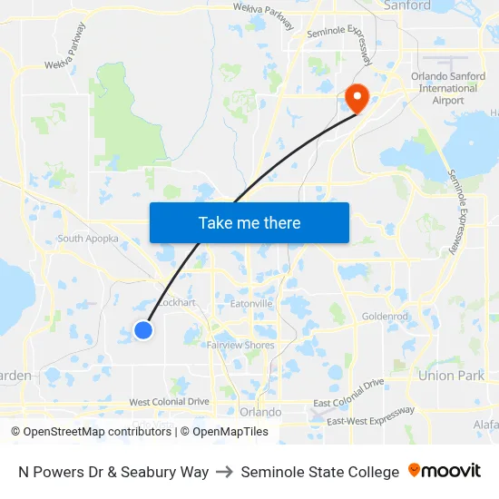 N Powers Dr & Seabury Way to Seminole State College map