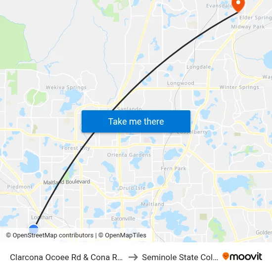 Clarcona Ocoee Rd & Cona Reef Ct to Seminole State College map