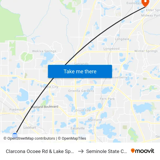 Clarcona Ocoee Rd & Lake Sparling Rd to Seminole State College map
