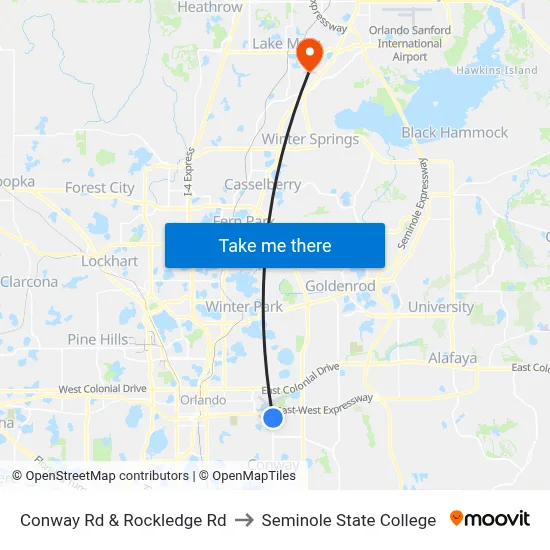 Conway Rd & Rockledge Rd to Seminole State College map