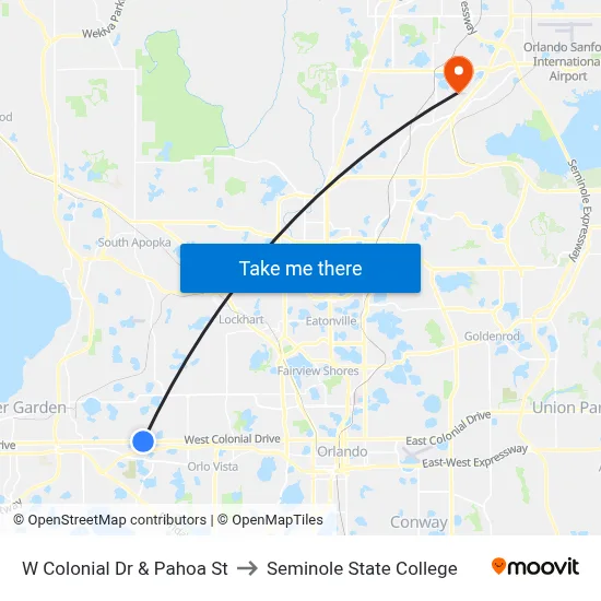 W Colonial Dr & Pahoa St to Seminole State College map