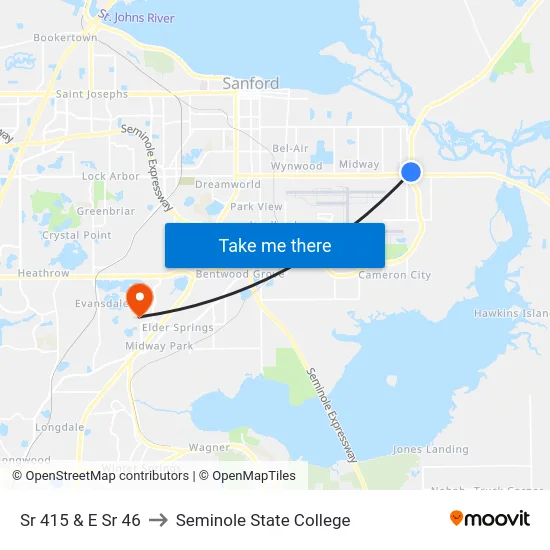 Sr 415 & E Sr 46 to Seminole State College map