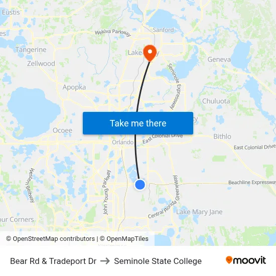 Bear Rd & Tradeport Dr to Seminole State College map