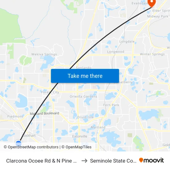 Clarcona Ocoee Rd & N Pine Hills Rd to Seminole State College map