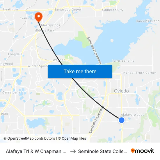 Alafaya Trl & W Chapman Rd to Seminole State College map