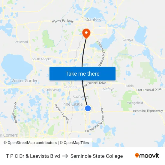 T P C Dr & Leevista Blvd to Seminole State College map