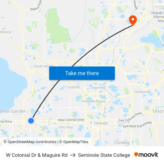 W Colonial Dr & Maguire Rd to Seminole State College map