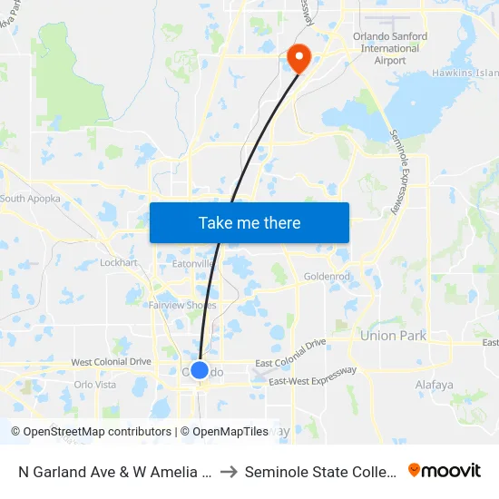 N Garland Ave & W Amelia St to Seminole State College map