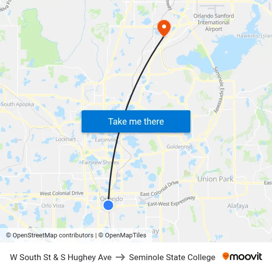 W South St & S Hughey Ave to Seminole State College map