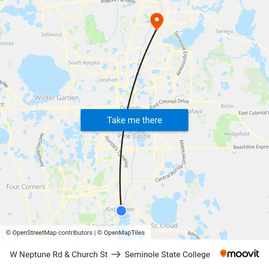 W Neptune Rd & Church St to Seminole State College map